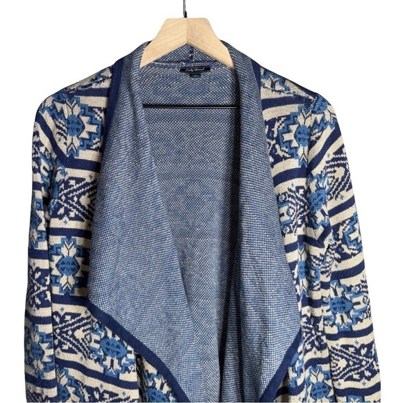 Lucky Brand Sweater Women's Sz M Tribal Print Open Front Waterfall Cardigan - Picture 3 of 5